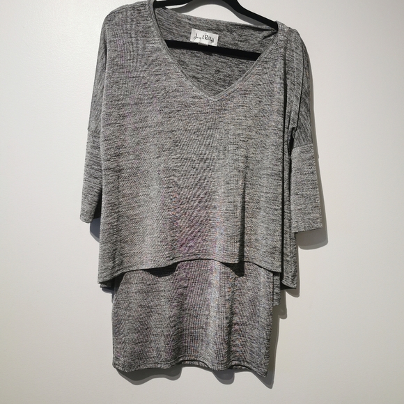 Joseph Ribkoff Oversized Solid Grey Layered V Neck Long Top - Picture 2 of 6